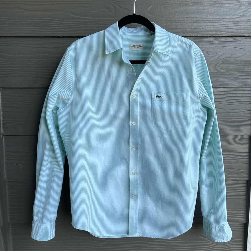 LACOSTE stripped buttondown shirt.100%cotton.Sz M